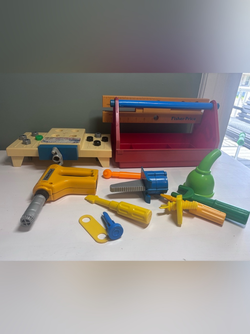 Fisher Price 1986 Vintage Power Workshop Toolbox with Tools Pretend Play